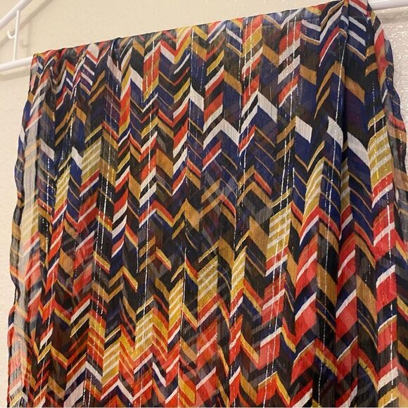 Sheer lightweight colorful metallic thread silky scarf Chevron print 17x76 - Picture 3 of 9